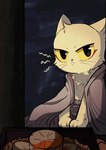 annoyed anthro bedding bento blanket chinese domestic_cat felid feline felis food half_naked li_bing_(white_cat_legend) male mammal paws plant pouting prince radish royalty solo unknown_artist vegetable white_cat_legend young young_male