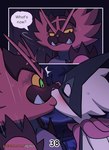 2023 agious anthro blush comic dialogue duo english_text felid feline female generation_7_pokemon generation_9_pokemon hi_res incineroar kissing male male/female mammal meowscarada mira_(agious) nintendo plant pokemon pokemon_(species) shocked surprise_kiss text tongue tree url wood