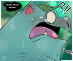 anthro bodily_fluids dialogue generation_1_pokemon hashmarks hi_res ivysaur leaf male musk musk_clouds nintendo no_pupils obese overweight overweight_anthro overweight_male pokemon pokemon_(species) shocked solo speech_bubble surprised_expression sweat tears text trashtoonz