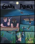 anthro being_watched black_border black_text boat border comic diving duo fish gesture grin hand_gesture hi_res human looking_at_another male mammal marine moon night pointing scuba sea seaweed shark smile text underwater vehicle violet_loup water watercraft