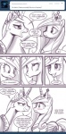 blush comic crown dialogue english_text equid equine feathered_wings feathers female feral friendship_is_magic hair hasbro headgear hi_res horn john_joseco mammal monochrome my_little_pony mythological_creature mythological_equine mythology princess_cadance_(mlp) princess_celestia_(mlp) tail text tumblr winged_unicorn wings