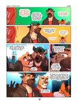 3:4 absurd_res anthro backwards_hat blue_eyes brown_body brown_fur canid canine clothed clothing comic cougar countershade_face countershade_fur countershading dialogue english_text eyebrows felid feline felipe_(zourik) fox fur green_eyes group hat headgear headwear hi_res hyena jacob_(zourik) male mammal speech_bubble text trio tyson_(zourik) zourik