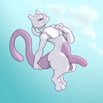 anthro balls cloud floating foreskin generation_1_pokemon genitals hi_res humanoid_genitalia humanoid_penis legendary_pokemon long_foreskin looking_at_viewer male mewtwo nintendo penis pokemon pokemon_(species) side_view solo tail thymine unretracted_foreskin