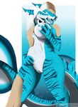 anthro areola blue_areola blue_insides blue_nipples blue_pussy blue_tongue breast_grab breast_play breast_squish breasts crossgender dexterthekobold duo female fish gender_transformation genitals goo_transformation hand_on_breast hi_res human mammal marine merging mtf_transformation nipples pussy renlu shark species_transformation squish tongue transformation unusual_insides