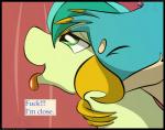 2018 ahegao avian beak blue_body comic dialogue duo english_text equid feet flash_draw friendship_is_magic gallus_(mlp) grabbing_neck green_body green_eyes gryphon hasbro hi_res imminent_orgasm interspecies japanese_text looking_pleasured male male/male mammal my_little_pony mythological_avian mythological_creature mythology open_mouth sandbar_(mlp) simple_background talons text toes tongue tongue_out url