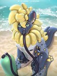 3:4 air_tank air_tank_in_mouth beach elysianelly glistening hi_res hyena inflatable inflatable_transformation latex mammal pool_toy pooltoy_transformation seam_(sewing) thick thighs transformation wide_hips