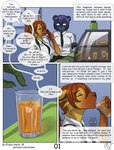 anthro bear beverage big_ears blue_body blue_fur clothing comic crocodile crocodilian dialogue drugged drugs eliana-asato english_text eyewear felid feline female food fur glasses hair hi_res jen_(eliana-asato) juice_(beverage) lynx male mammal necktie oleg_(eliana-asato) orange_hair orange_juice pills ponytail purple_hair reptile roofies scalie school_uniform short_hair side_view slightly_chubby slightly_chubby_female speech_bubble substance_intoxication text translated uniform url yellow_body yellow_fur