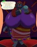 alythewolfcat animal_crossing anthro big_breasts breasts crystal_ball english_text felid female fortune_teller hair hi_res huge_breasts huge_hips hyper hyper_breasts katrina_(animal_crossing) long_hair mammal nintendo pantherine pigtails solo text wide_hips