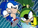 anthro blue_eyes clothed clothing ear_piercing eulipotyphlan female footwear gloves green_body hair handwear hedgehog idw_publishing male mammal piercing sega smile sonic_the_hedgehog_(comics) sonic_the_hedgehog_(idw) sonic_the_hedgehog_(series) surge_the_tenrec toongrowner