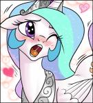 2016 blush equid equine feathered_wings feathers female feral friendship_is_magic hair hasbro heart_symbol hi_res horn mammal multicolored_hair my_little_pony mythological_creature mythological_equine mythology pencils_(artist) princess_celestia_(mlp) purple_eyes reaction_image solo white_body white_feathers winged_unicorn wings