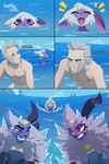 2024 2:3 anthro aspen_(xnirox) asymmetrical_ears body_hair chest_hair comic conditional_dnp dialogue female forehead_gem gem generation_2_pokemon generation_4_pokemon generation_8_pokemon grey_eyes grey_hair group hair hi_res hisuian_form hisuian_sneasel human hybrid icarus_(xnirox) ingo_(pokemon) laugh male mammal mantine mantyke nimba_(xnirox) nintendo nipples pink_eyes pokemon pokemon_(species) racing red_eyes regional_form_(pokemon) scar shaded sibling_(lore) smile sneasler surfing swimming text triplets_(lore) xnirox yellow_gem