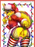 2018 3:4 anthro anus balls butt candy candy_cane canid canine canis christmas christmas_clothing christmas_decorations christmas_headwear christmas_ornament clothed clothing costume crossdressing dessert domestic_dog femboy food genitals hat headgear headwear hi_res holidays husky knot looking_at_viewer looking_back looking_back_at_viewer male mammal mephitid mifa nordic_sled_dog penis perineum presenting presenting_hindquarters raised_tail santa_costume santa_hat skunk solo spitz spritz_erosphillyra tail thick_tail