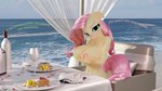 16:9 3d_(artwork) 4k absurd_res anthro anthrofied big_breasts breasts cake dessert digital_media_(artwork) equid equine female flutterpink_3d fluttershy_(mlp) food friendship_is_magic hasbro hi_res holding_breast mammal my_little_pony nipples nude outside solo spanish_text text translated widescreen