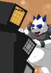 2010 absurd_res anthro bear belly bemani blue_body blue_fur fur giant_panda hasukichi hi_res humanoid_hands jubeat kemono konami male mammal overweight overweight_anthro overweight_male pandeth_(pop'n_music) pop'n_music rhythm_game solo tongue tongue_out white_body white_fur