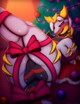 2022 absurd_res accessory anthro arms_tied bdsm blush bodily_fluids bondage bound bow_(feature) bow_accessory bow_in_back bow_ribbon butt christmas female furgonomics generation_4_pokemon genital_fluids genitals giratina hi_res holidays leg_bow legendary_pokemon legs_up looking_at_viewer lying nintendo on_back open_mouth pokemon pokemon_(species) pokemorph presenting presenting_pussy pussy ribbon_bondage ribbons solo tail tail_accessory tail_bow tail_ribbon thick_thighs thigh_bow vaginal_fluids visionaryserpent