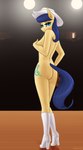 absurd_res anthro apocheck13 boots breasts butt clothing conditional_dnp covering covering_breasts cowboy_hat earth_pony equid equine female fiddlesticks_(mlp) footwear friendship_is_magic hasbro hat headgear headwear hi_res high_heeled_boots high_heels horse legwear looking_at_viewer mammal my_little_pony nude pony shoes side_boob solo stage stage_lights standing thigh_boots thigh_highs