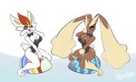 2021 5:3 anthro big_breasts big_ears bow_(feature) bow_in_front bow_tie breasts brown_body brown_fur bunny_costume cinderace cleavage clothed clothing costume digital_media_(artwork) duo easter easter_egg female fur generation_4_pokemon generation_8_pokemon holidays lagomorph latiar leotard long_ears looking_at_viewer lopunny mammal nintendo open_mouth playboy_bunny pokemon pokemon_(species) sitting smile white_body white_fur