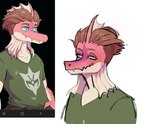 anthro brown_eyes dinosaur green_eyes male narrowed_eyes prehistoric_species reference_image reptile rockthecoon scalie sharp_teeth smile solo teeth