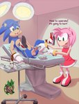 amy_rose anthro balls blood bodily_fluids bottomwear bound circumcision clothing dialogue digital_media_(artwork) duo english_text erection eulipotyphlan female footwear foreskin genital_mutilation genital_torture genitals gloves green_eyes hair hands_tied handwear hedgehog hi_res holding_object holding_scalpel humanoid_genitalia humanoid_penis imminent_genital_mutilation lying male male/female mammal medical_instrument mutilation on_back open_mouth operating_table penetration penis pink_body scalpel scientific_instrument sega shoes sonic_the_hedgehog sonic_the_hedgehog_(series) standing surgical_instrument tail teeth text tinto_(artist) topwear