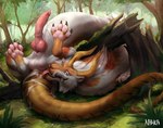 2021 animal_genitalia anus asian_mythology balls better_version_at_source blue_eyes bodily_fluids claws cum cum_in_ass cum_inside detailed_background dragon east_asian_mythology eastern_dragon erection fangs feet feral fiore_(bruvelighe) forest forest_background fur furred_dragon furred_scalie genital_fluids genitals grass horn hybrid_genitalia hybrid_penis knot looking_at_viewer male medial_ring mythological_creature mythological_scalie mythology nature nature_background nawka orange_body orange_fur orange_scales pawpads penile_spines penis pink_pawpads plant red_penis scales scalie sheath solo tail teeth toe_claws toes tongue tongue_out tree white_balls white_body white_fur