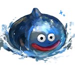 2022 ambiguous_gender black_eyes blue_body blue_goo digital_media_(artwork) digital_painting_(artwork) dragon_quest goo_creature head_bump not_furry red_mouth shaded signature simple_background slime_(blob) slime_(dragon_quest) smile solo sparkles splash square_enix sukep white_background