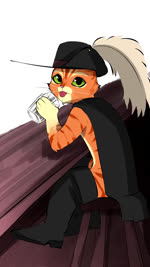 animated anthro background_music beverage blep bodily_fluids boots bottomwear canid canine canis cape claws cloak clothing confusion container counter creepy_face cup death_(puss_in_boots) domestic_cat dreamworks dual_wielding duo evil_grin facial_markings fagon_k8877 fangs felid feline felis footwear fur furniture fuzzy glass glass_container glass_cup glowing glowing_eyes green_eyes grey_body grey_fur grin hat head_markings headgear headwear hi_res holding_beverage holding_object holding_weapon licking licking_lips licking_own_lips looking_at_another looking_at_viewer male mammal markings mask_(marking) meme music narrowed_eyes nervous nervous_sweat open_mouth orange_body orange_fur pants poncho puss_in_boots_(character) puss_in_boots_(dreamworks) question_mark red_background red_eyes scared scary shadow shoes sickle simple_background sitting smile sound sound_warning stool sweat tabby_cat teeth tongue tongue_out weapon webm whiskers white_background wolf wraps zoom_in