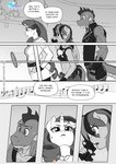 anthro comic dialogue dragon english_text equid equine female friendship_is_magic gun handgun hasbro hi_res horn m1911 male mammal megaphone monochrome musical_note musical_symbol my_little_pony mythological_creature mythological_equine mythological_scalie mythology pegasus pia-sama pistol rainbow_dash_(mlp) ranged_weapon rarity_(mlp) scalie ship spike_(mlp) symbol tail text unicorn vehicle watercraft weapon wings