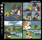 anthro backstory black_nose bodily_fluids brown_hair brown_mane canid canine canis clothing comic crying digital_media_(artwork) domestic_dog facial_hair father_(lore) father_and_child_(lore) father_and_son_(lore) felid fur gab_(comic) gab_shiba gabshiba gao_shiba grass group hair hair_over_eyes hug jacket kneeling lion lying_on_ground male mammal mane multicolored_body multicolored_fur mustache on_ground orange_body orange_fur outside pantherine parent_(lore) parent_and_child_(lore) parent_and_son_(lore) plant raining rescue river sad shiba_inu sitting sitting_on_ground sleeping son_(lore) spitz tears text topwear two_tone_body two_tone_fur url white_body white_fur wrist_grab yellow_body yellow_fur