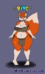 anklet anthro areola areola_slip bare_shoulders big_breasts big_butt blush bottomwear breasts butt canid canine canis chest_tuft clothing curvy_anthro curvy_female curvy_figure darksheep46 female fluffy fluffy_tail fox happy_trance hi_res hypnosis jewelry loincloth mammal mind_control onomatopoeia petrafox_(darksheep46) ringed_eyes shadow slightly_chubby smile solo sound_effects spiral_eyes standing submissive submissive_female tail text thick_thighs tongue tongue_out tuft wide_hips