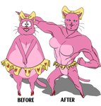 2024 4_fingers accessory after_transformation annabelle_(eek!_the_cat) anthro before_and_after bent_arm big_breasts big_chest big_eyes big_muscles biped black_eyes black_text black_whiskers blush blush_lines bottomwear bow_(feature) bow_ribbon breasts clothed clothing color_edit colored countershade_fur countershade_torso countershading dbaru digital_drawing_(artwork) digital_media_(artwork) domestic_cat eek!_the_cat english_text extended_arm eyelashes featureless_breasts featureless_crotch felid feline felis female fingers fist footwear front_view fur glistening glistening_clothing glistening_footwear glistening_high_heels glistening_lips growth hair_accessory hair_bow hair_ribbon hands_together heart_print heart_symbol hi_res high_heels humanoid_hands iris light_body light_ears light_fur light_nose light_tail lips lipstick long_eyelashes long_whiskers looking_at_viewer makeup mammal microskirt miniskirt monotone_tail muscle_growth muscular muscular_anthro muscular_arms muscular_female muscular_thighs navel no_pupils obese obese_anthro obese_female overweight overweight_anthro overweight_female pink_blush pink_body pink_countershading pink_ears pink_fur pink_nose pink_tail pose prick_ears print_bottomwear print_clothing print_microskirt print_miniskirt print_skirt red_clothing red_footwear red_heart red_high_heels red_lips red_lipstick ribbons shadow shoes simple_background skirt small_nose smile smiling_at_viewer solo standing straight_legs tail text thick_neck third-party_edit top_heavy topless topless_anthro topless_female whiskers white_background yellow_bottomwear yellow_bow yellow_clothing yellow_microskirt yellow_miniskirt yellow_skirt