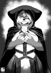 absurd_res anthro bodily_fluids canid canine cloak clothing crying emberfox female fennec_fox fox heart_symbol hi_res magic_user mammal monochrome murazaki sad solo tears true_fox witch