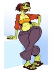 2021 5_toes anthro bedroom_eyes bell_bottoms big_breasts breasts cleavage clothed clothed_anthro clothed_female clothing curvy_figure dawn_(silverscarf) digit_ring digital_media_(artwork) feet female flip_flops footwear forked_tongue hand_on_hip jewelry looking_at_viewer mature_anthro mature_female narrowed_eyes navel non-mammal_breasts reptile ring sandals scalie seductive shoes silverscarf small_waist smile smiling_at_viewer smirk smirking_at_viewer snake solo thick_thighs toes tongue tongue_out vine_snake wedding_ring wide_hips