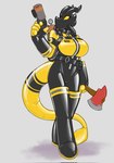 2024 5_fingers anthro bad_trigger_discipline big_breasts black_latex breasts clothed clothed_anthro clothed_female clothing dragon female fingers fire_axe gas_mask gloves gun handwear helixjack hellena_(axxon) hi_res holding_gun holding_object holding_ranged_weapon holding_weapon latex latex_clothing latex_gloves latex_handwear latex_legwear latex_mask latex_skinsuit latex_thigh_highs legwear mask multicolored_clothing multicolored_skinsuit mythological_creature mythological_scalie mythology pyro_(team_fortress_2) ranged_weapon scalie skinsuit solo tail team_fortress_2 thigh_highs tight_clothing two_tone_clothing two_tone_skinsuit valve weapon wearing_mask wingless_dragon yellow_latex