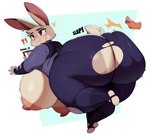 Rating: q
ID: 5576594
Date: 2025-05-16 13:36:36 -0400
Status: active
Score: 90
2025 anthro areola berseepon09 big_breasts big_butt biped bodily_fluids bottomwear breasts butt butt_slap clothing disembodied_hand disney exclamation_point female fur grey_body grey_fur grey_tail hi_res huge_breasts huge_butt judy_hopps lagomorph leporid mammal nipples overweight overweight_female pants pink_areola pink_nipples purple_eyes question_mark rabbit rear_view shirt simple_background slap solo sound_effects sweat tail text topwear torn_bottomwear torn_clothing torn_pants wardrobe_malfunction zootopia post #5576594