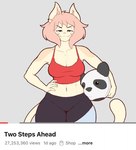 2024 anthro biped breasts capri_(doxxyl) clothed clothing domestic_cat doxxyl english_text eyebrows felid feline felis female fingers hair humor looking_at_viewer mammal midriff navel nikocado_avocado parody smile smiling_at_viewer solo tail text