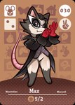 american_opossum amiibo_card anthro arturfox black_hair card clothing gloves grey_body hair handwear hi_res jacket male mammal marsupial mask solo tail topwear