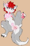 2:3 absurd_res anthro anus breasts chest_tuft claws cosmic_shroomie female fluffy fluffy_kobold genitals hair hi_res kat_kobold kobold nipples pawpads paws pubes pussy red_hair solo spread_legs spreading tail tail_anus tongue tongue_out tuft