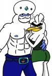 abs avian beak belt blue_nipples bottomwear breasts clothed clothing duo female galarian_darmanitan galarian_form generation_8_pokemon hi_res larger_male looking_at_viewer luis_molina male muscular muscular_male nicko_stall nintendo nipples pants pokemon pokemon_(species) regional_form_(pokemon) sirfetch'd size_difference smaller_female standard_mode_galarian_darmanitan topless