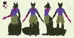 3_toes absurd_res acid_burns ander_(enderiumdavoc) anthro black_body black_fur bottomwear canid canine canis clothed clothing digital_drawing_(artwork) digital_media_(artwork) enderium feet fur hi_res kerchief male mammal model_sheet monster neckerchief neckwear purple_body purple_eyes purple_fur scar shirt shorts simple_background sleepypinklinx solo standing t-shirt tail toes topwear wolf