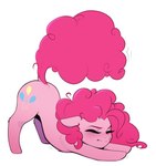 2024 absurd_res conditional_dnp curled_hair cutie_mark dock_(anatomy) downward_dog female feral friendship_is_magic hair hasbro hi_res my_little_pony narrowed_eyes pink_body pink_hair pinkie_pie_(mlp) pudgeruffian raised_tail solo squint stretching tail