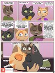 3:4 anthro black_body brown_body catty_baby comic dialogue domestic_cat ear_piercing ear_ring english_text felid feline felis female female/female gg_wild group hi_res ike_marshall kissing mammal patreon patreon_logo patreon_username piercing ring_piercing stripes text tiger_lily_(tito_lizzardo) tito_lizzardo_and_catty_b trio