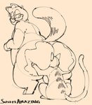 2024 anal anthro balls bent_over big_balls big_butt butt butt_grab digital_media_(artwork) domestic_cat duo felid feline felis feral fur garfield_(series) garfield_the_cat genitals half-closed_eyes hand_on_butt hi_res huge_butt looking_at_another looking_back male male/male mammal monochrome narrowed_eyes obese obese_anthro obese_male oral overweight overweight_anthro overweight_male rimming sex sitting sketch smile sushiamazing tail thick_thighs