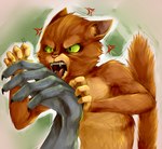 aggressive angry annoyed anthro bite canid canine canis casual_nudity cgamer cheek_tuft claws cross-popping_vein death_(puss_in_boots) domestic_cat dreamworks duo ears_back faceless_character facial_tuft fangs felid feline felis fluffy fluffy_tail fur fuzzy green_eyes grey_body grey_fur hand_grab hi_res imminent_bite male mammal messy_tail nails narrowed_eyes open_mouth orange_body orange_fur pivoted_ears puss_in_boots_(character) puss_in_boots_(dreamworks) raised_tail simple_background size_difference solo_focus stiff_tail straight_tail tail teeth tuft whiskers wolf