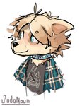 anthro canid canine canis car_seat_headrest collar domestic_dog femboy flannel male mammal solo sudonoun