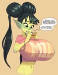 Rating: q
ID: 5448986
Date: 2025-03-22 08:35:08 -0400
Status: active
Score: 46
2025 alien alien_humanoid band-aid bandage big_breasts black_hair breasts clothing dialogue double_bun english_text female green_body green_skin hair hi_res huge_breasts humanoid humanoid_pointy_ears long_hair nipple_outline not_furry pointy_ears rapscallion shampoo_(rapscallion) shirt solo speech_bubble t-shirt text topwear post #5448986