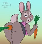 2020 ambiguous_penetration anthro bent_over big_butt blush bonnie_hopps buckteeth butt carrot clothed clothing disney eye_roll female food fur grey_body grey_fur hi_res hirurux improvised_dildo improvised_sex_toy lagomorph leporid mammal mature_anthro mature_female multicolored_body multicolored_fur no_underwear open_mouth penetration pink_nose plant purple_eyes rabbit short_tail smile solo tail teeth two_tone_body two_tone_fur vegetable zootopia