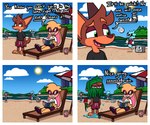 6:5 anthro beach brown_body brown_fur canid canine canis chihuahua clothing collin_(krumperoni) comic dialogue domestic_dog eyewear female fur hi_res humor krumperoni lagomorph male mammal penny_(krumperoni) sunglasses swimming_trunks swimwear text toy_dog yellow_body yellow_fur