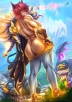 absurd_res animal_humanoid big_butt blush bottomwear bottomwear_down butt clothed clothing crossgender drbiscuitsart female fiora_(lol) fur hi_res humanoid league_of_legends looking_at_viewer looking_back looking_back_at_viewer pants pants_down partially_clothed renekton riot_games sett_(lol) teemo_(lol) tencent white_body white_fur yordle