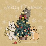 1:1 amayakasuneko ambiguous_gender christmas christmas_tree domestic_cat english_text felid feline felis feral group holidays mammal mojacookie nagameruneko official_art plant shikaruneko shikaruneko_(series) snowflake text tree trio whiskers