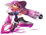 2019 animal_humanoid ballpoint_splatling cephalopod cephalopod_humanoid clothing female footwear hi_res humanoid humanoid_pointy_ears inkling marine marine_humanoid miitara mollusk mollusk_humanoid nintendo pseudo_hair purple_eyes ranged_weapon simple_background smile solo splatling splatoon tentacle_hair tentacles weapon